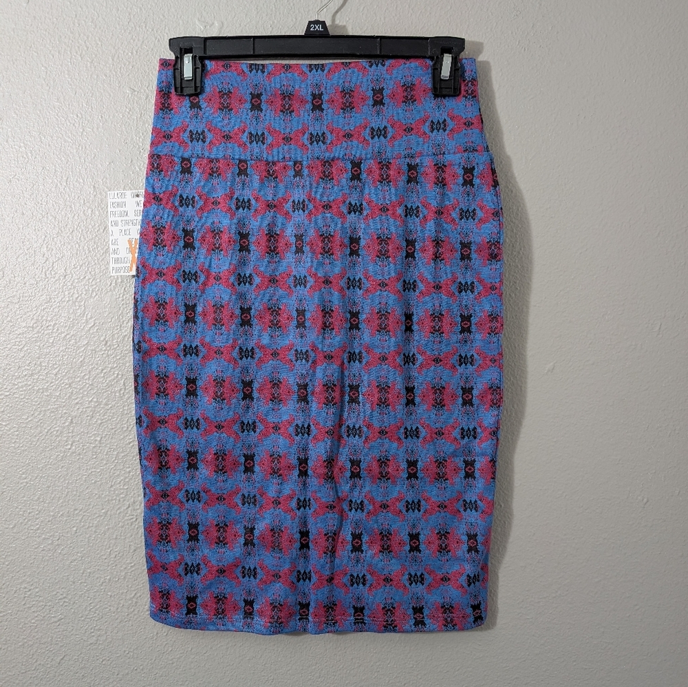 LuLaRoe cassie Skirt Blue and Pink Patterned Pencil Skirt